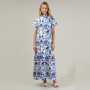 Sugarlips White and Blue Floral Maxi Dress